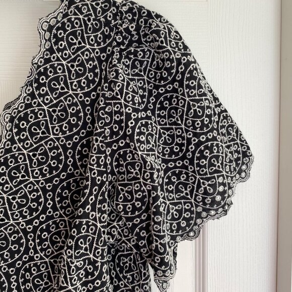 Navy & White Embroidered Short-Sleeve Romper With Scalloped V-Neckline & Elastic - Picture 5 of 8